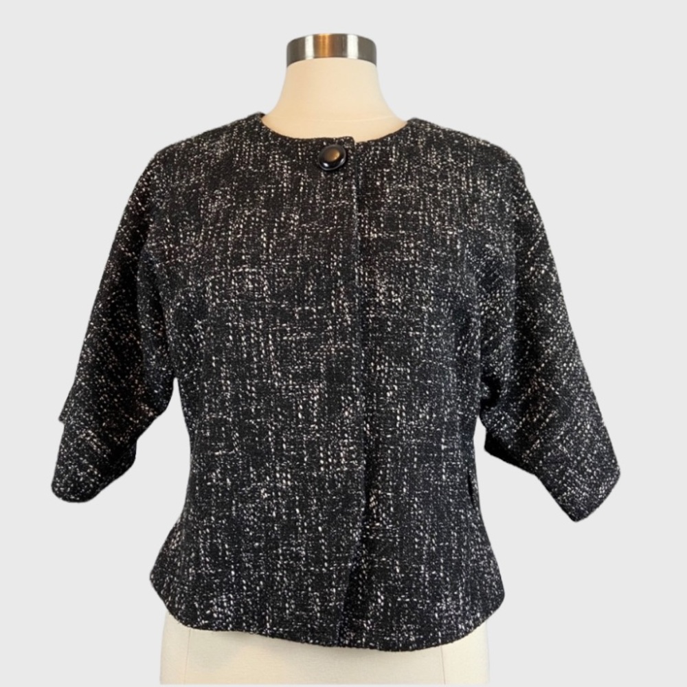 Anne Klein Womens Petite Tweed Black White Blazer Jacket size 10P